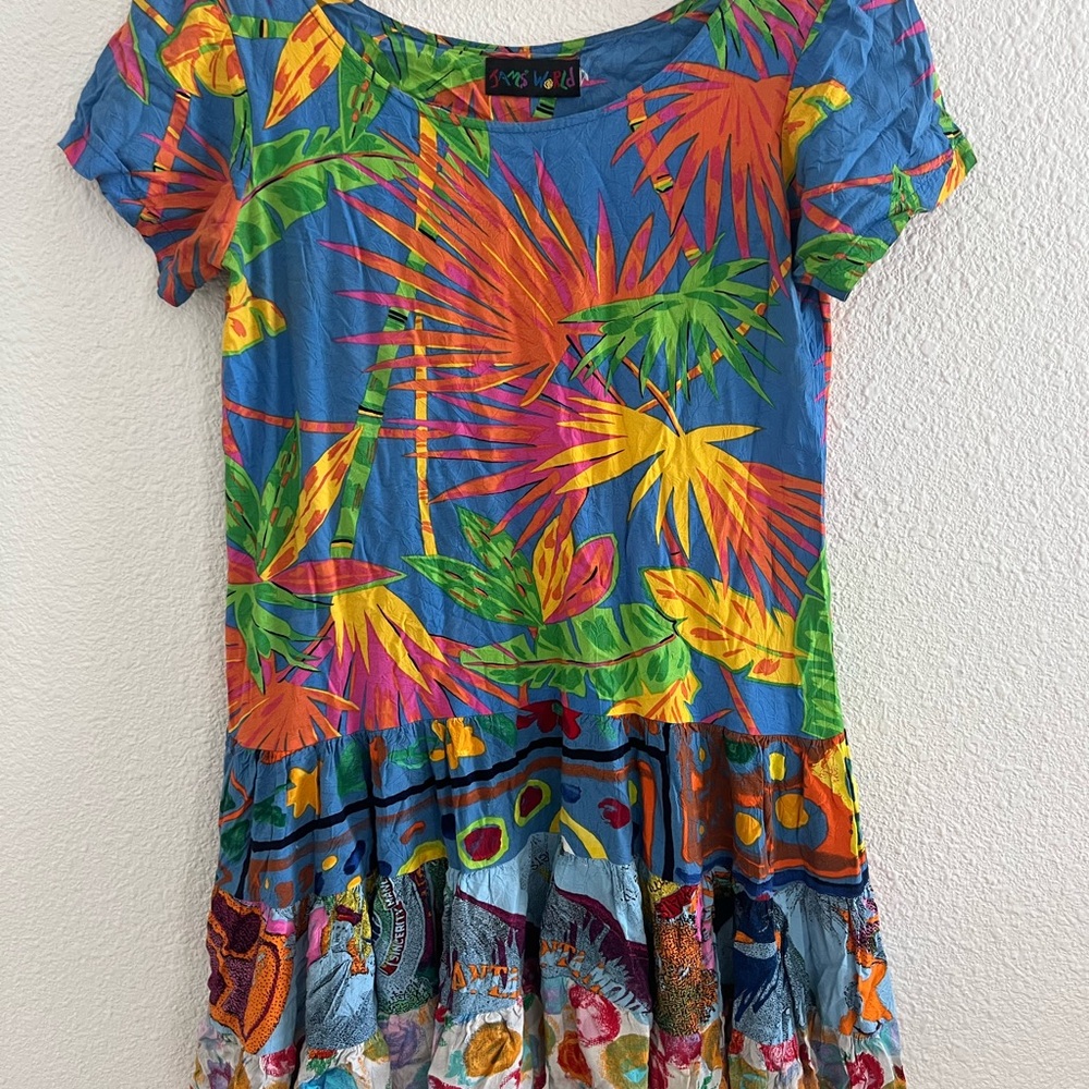 Vintage Jams World Vibrant Tropical Print Babydoll Dress